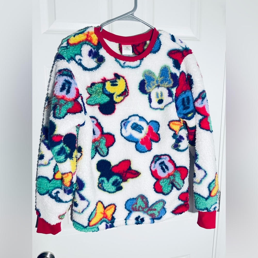 Disney Minnie Mouse Sherpa Fleece Sweater Loose Fit AOP Women’s Size XS #3